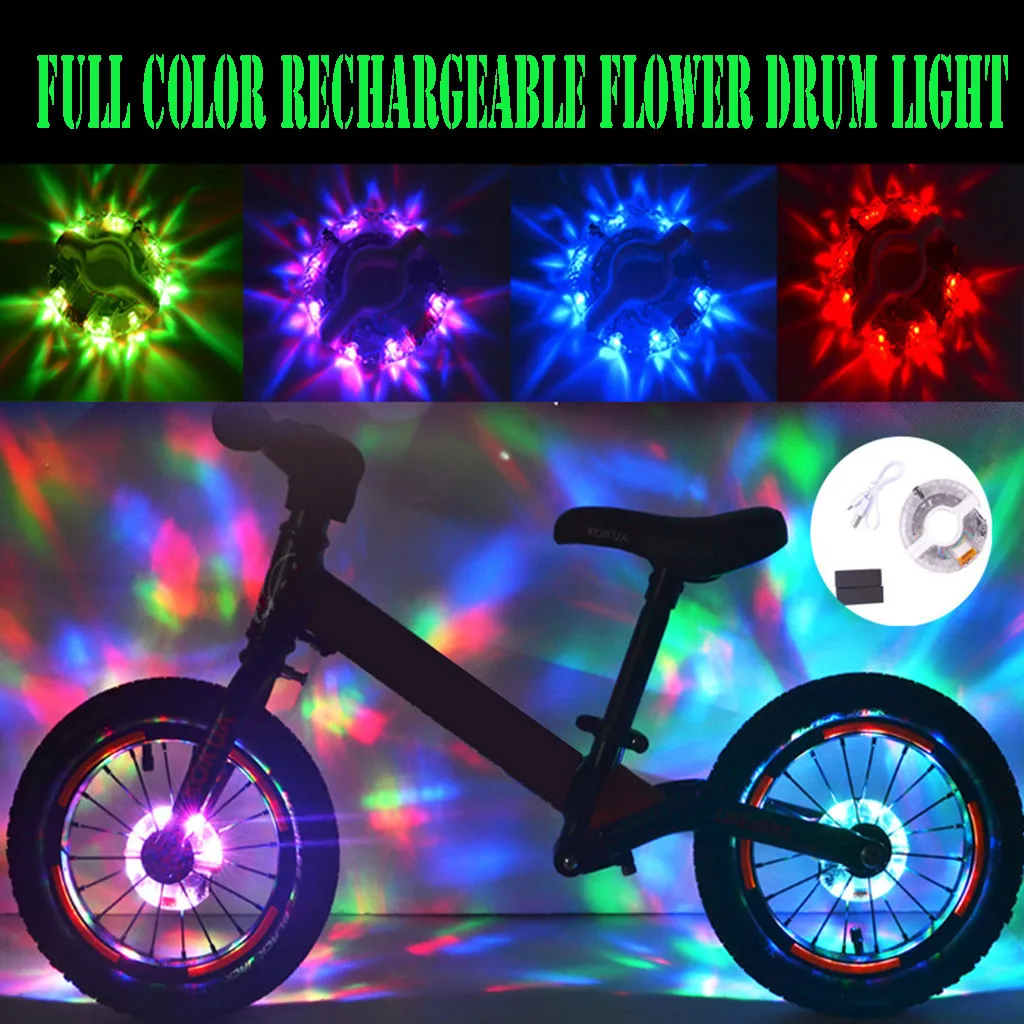 

New Brand Full Color Charging Bike Bicycle Child Balance Car 12 Inch Flower Drum Light USB charging Flashing Waterproof 85x18mm