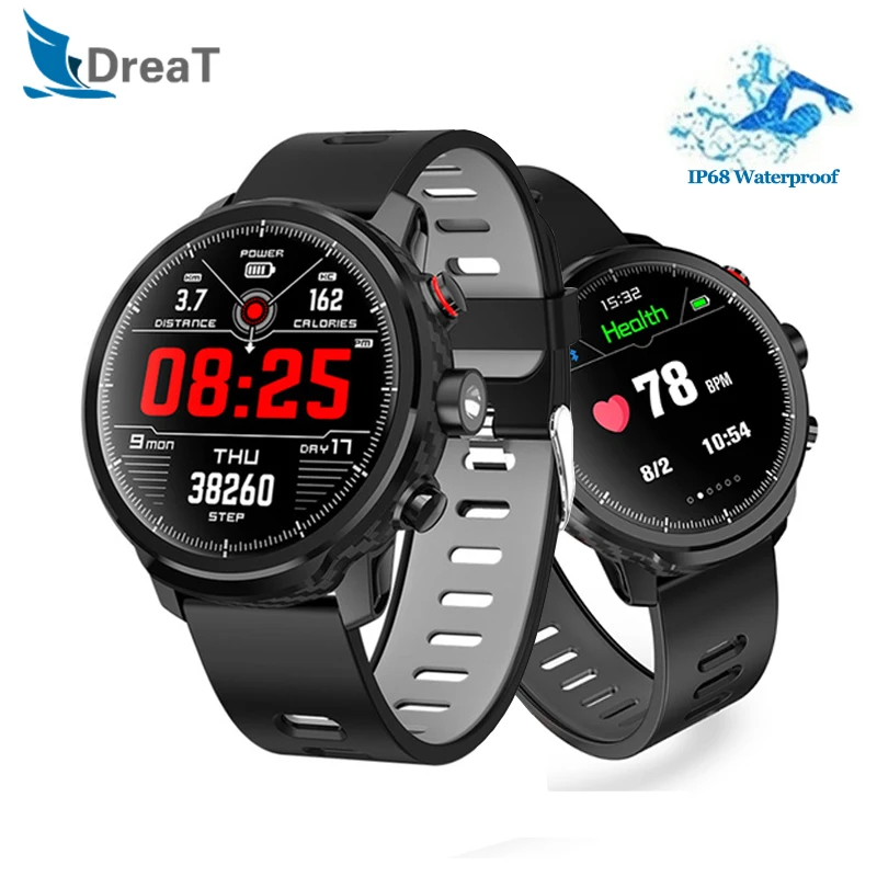 

L5 1.3" inch Smart Watch IP68 Waterproof Sports Pedometer Heart Rate Monitoring Weather Forecast Smartwatch Standby for 100 days