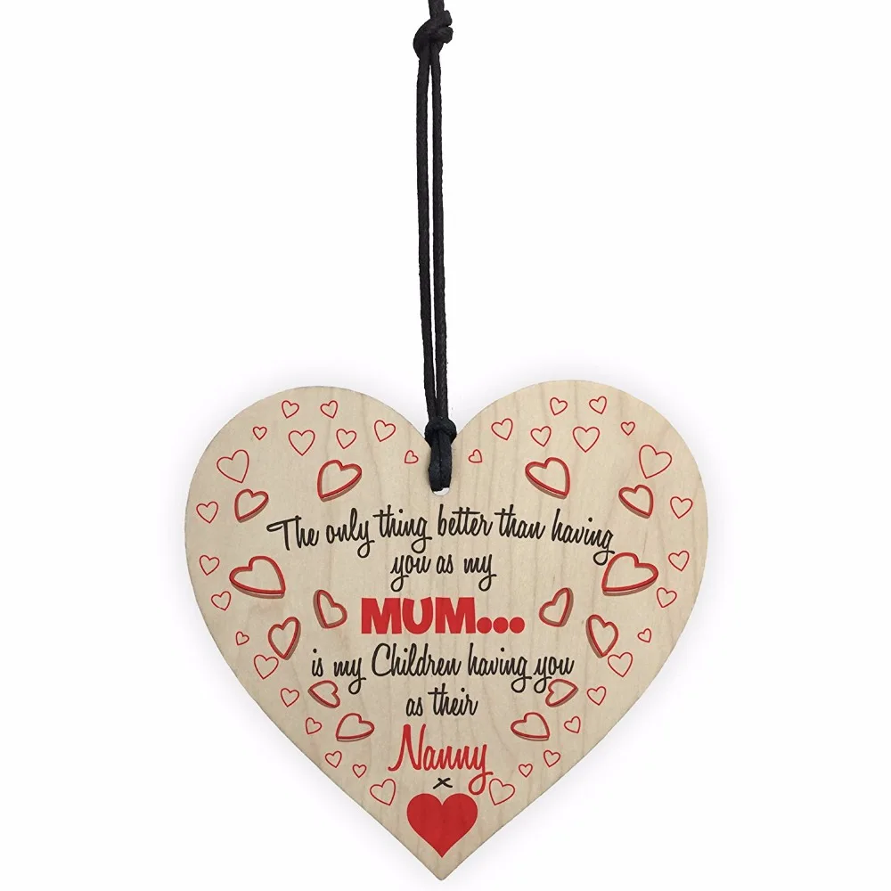 Meijiafei My Children Having You As Their Nanny Wooden Hanging Heart Plaque Cute Mothers Day Sign | Дом и сад