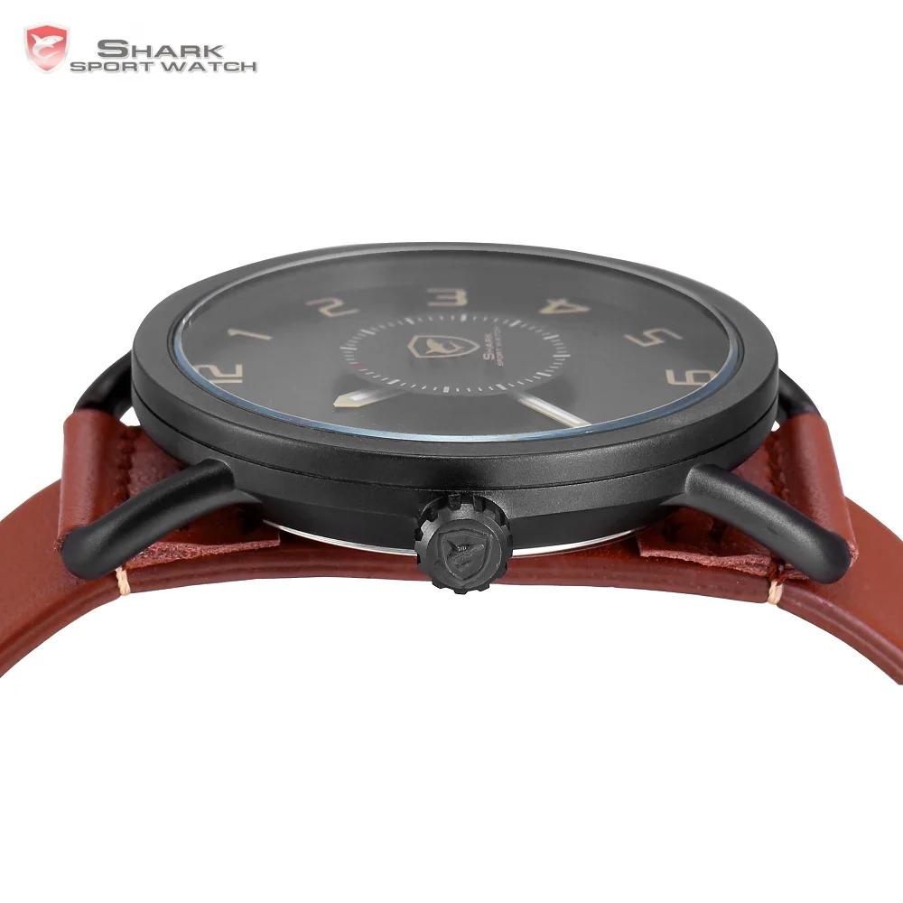 Caribbean Rough Shark Sport Watch Turntable Second Hand Fashion Brown Leather Band Quartz Relojes Hombre Creative Watches /SH523