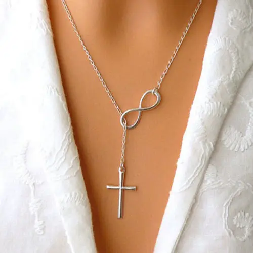 

Rinhoo infinite cross Silver Chain Choker Chunky Statement Bib Necklace Charm Pendant Women Jewelry