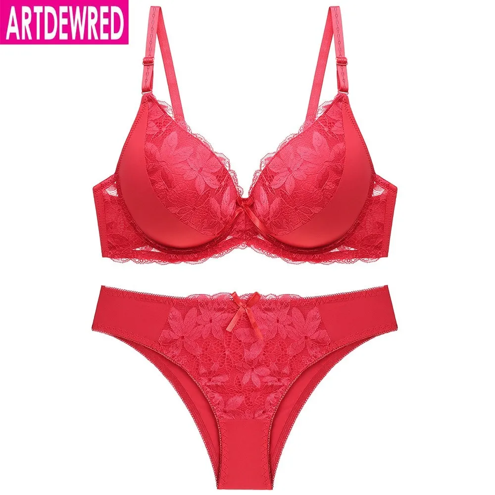 Women Sexy Lace Big Size Bra Set Plus Size Push Up Underwear Set 7 Color Push Up Bra Brief Set C D Cup Brassiere Panty Set french knickers set Bra & Brief Sets