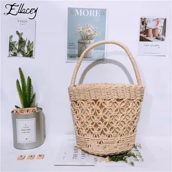 

New Summer Ladies Straw Beach Bags Hand Made Large Capacity Knitting Bags Casual Round Criss-Cross Tote Bags Handbags