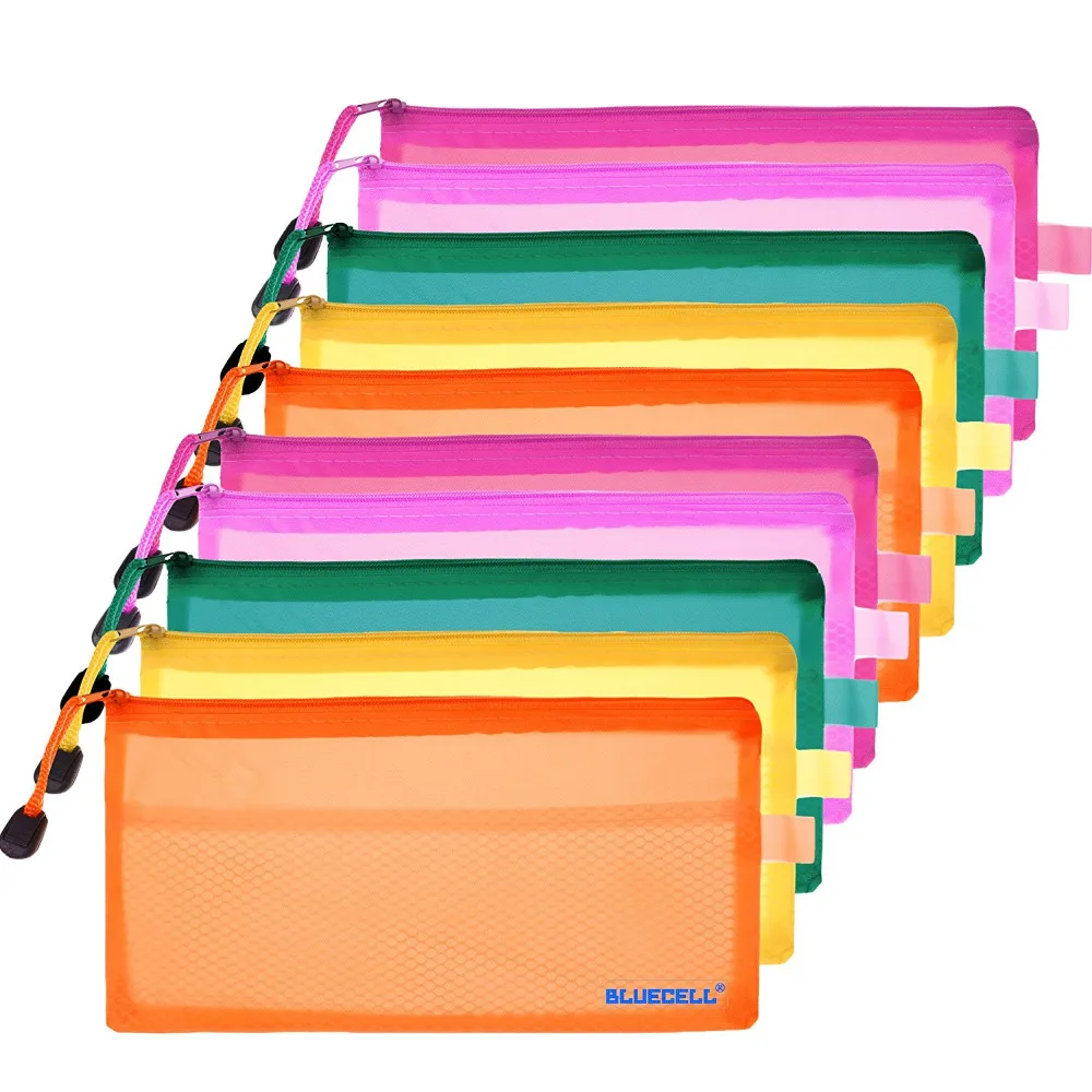 

XRHYY Random Color Plastic Double Layer A5 Paper Document File Bill Zipper Bag Pencil Pouch , 9-1/4 x 6-3/4inches