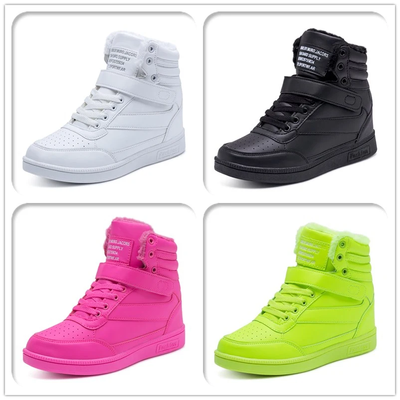 Cheap Pink Platform Snow Boots Women Winter Shoes Korea Sneakers Women Wedges Boots Warm Plush Women Boots Leather Botas Mujer