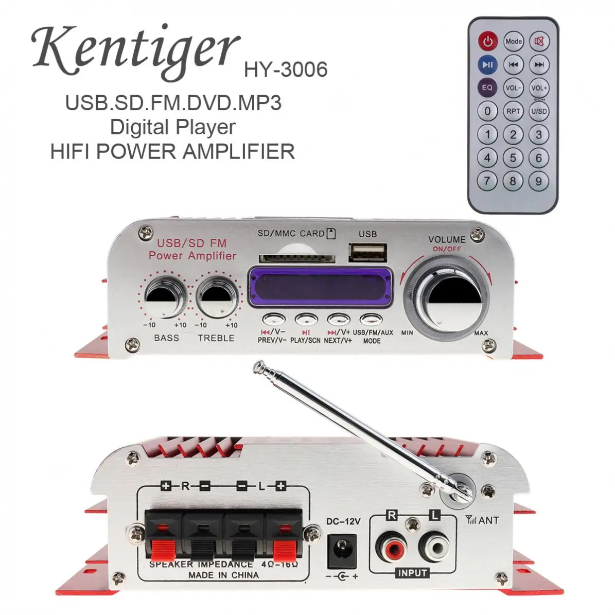 Hi-Fi Stereo Car Power Amplifier Digital Display Audio Music Player with Remote Control Support USB / FM /MP3 / DVD / SD Card