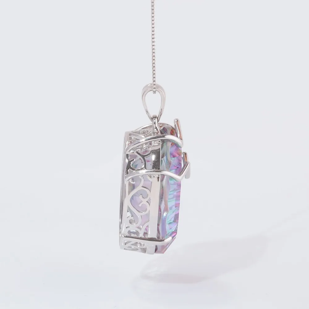CiNily Large Rainbow Mystic Stone Pendants Solid 925 Sterling Silver Vintage Bohemian Boho Hyperbole Cocktail Jewelry Female
