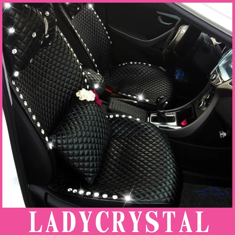 Ladycrystal PU Leather Car Seat Covers Diamond Rhinestone Auto Styling Interior Decoration Accessories In Automobiles From