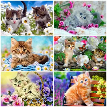 

Evershine 5D Diamond Embroidery Full Display Cat Cross Stitch Diamond Painting Animals Rhinestones Pictures Diamond Art Beadwork