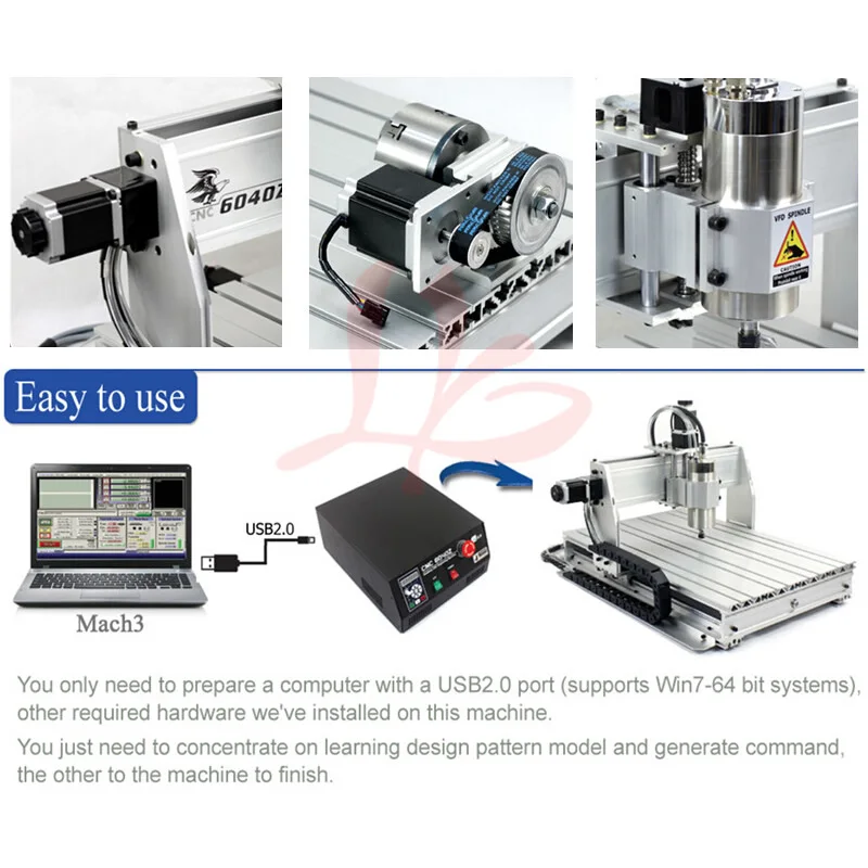 Станок с ЧПУ 6040 4 оси гравировки с 1,5 кВт шпиндель для резки металла леса маршрутизатор