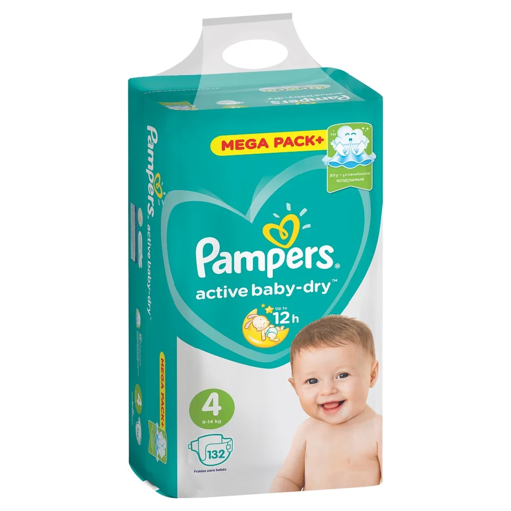 Подгузники Pampers Active Baby-Dry 9-14 кг, 4 размер, 132 шт