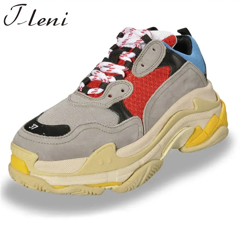 

Tleni 2018 Sneakers Women Spell Color Platform Shoes Breathable Walking Shoe Laces Casual Loves Shoes Large Size Shoes ZK-110