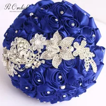 PEORCHID Брошь королевский синий искусственный букет невесты Роза невесты в руках цветы кристалл настраиваемые свадебные букеты невесты