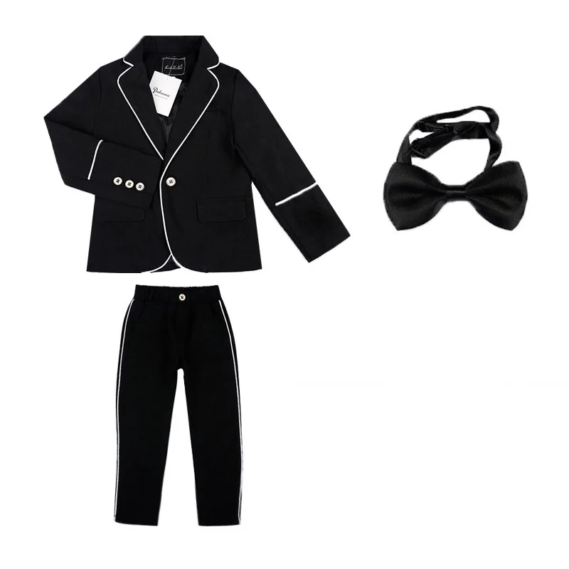 BLACK 2PCS B Праздничный костюм с цветочным принтом для мальчиков; костюм для выступлений на фортепиано; Свадебный костюм для детей; праздничный костюм для девочек в школьном стиле - Цвет: BLACK 2PCS B