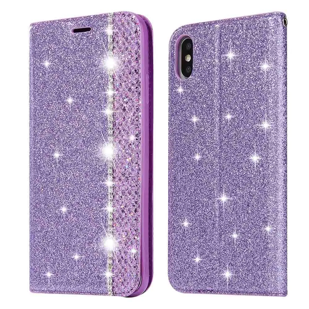 KISSCASE чехол для iPhone XS Max XR XS X Bling Glitter большой Бриллиантовый Шипованный чехол для iPhone 7 Plus 7 8 6 S 6 Plus Capinhas Coque сумка - Цвет: Фиолетовый