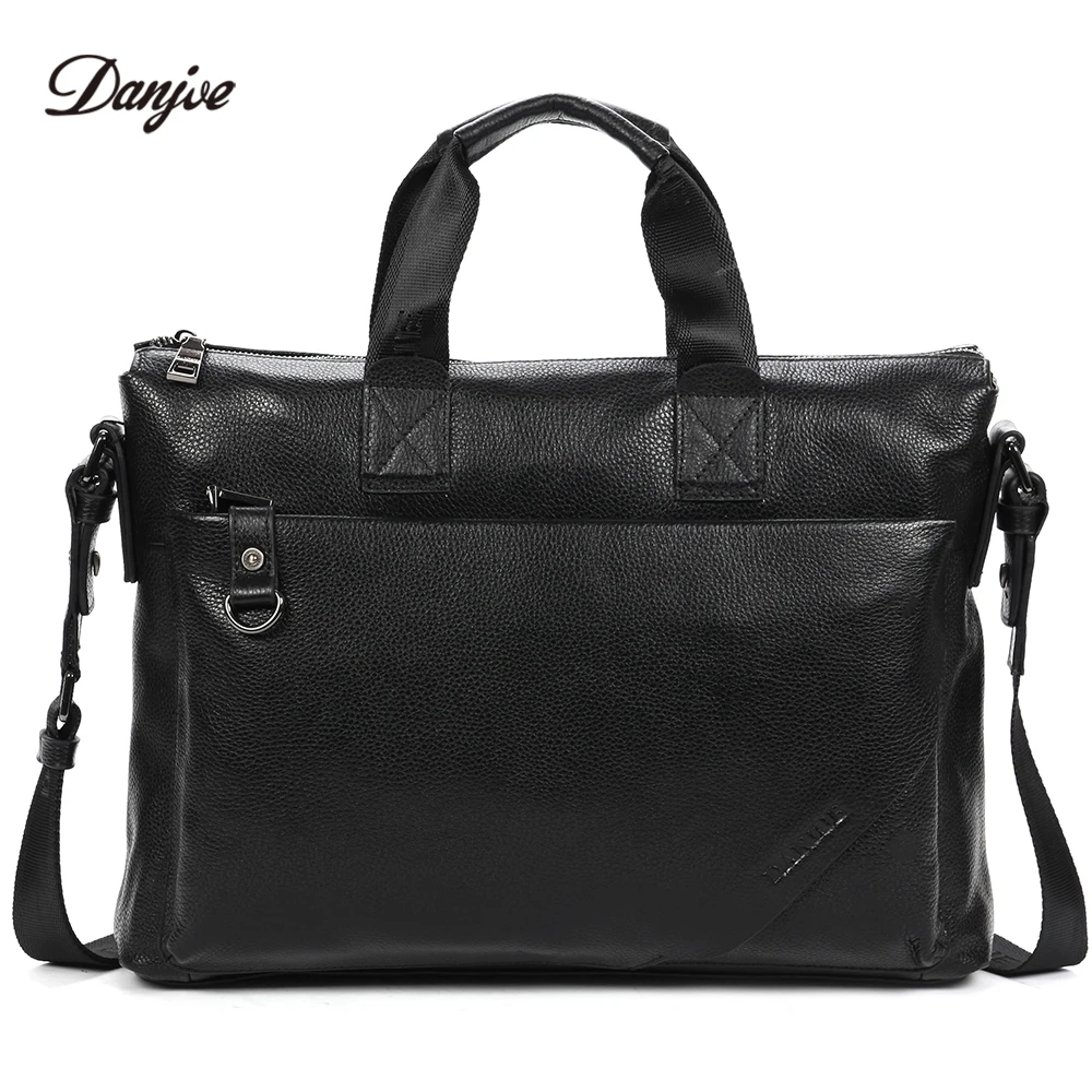 DANJUE Men's Shoulder Messenger Bags Brand Cow Leather Handbag Crossbody Laptop Bag Brown Black Men Genuine Leather Briefcase