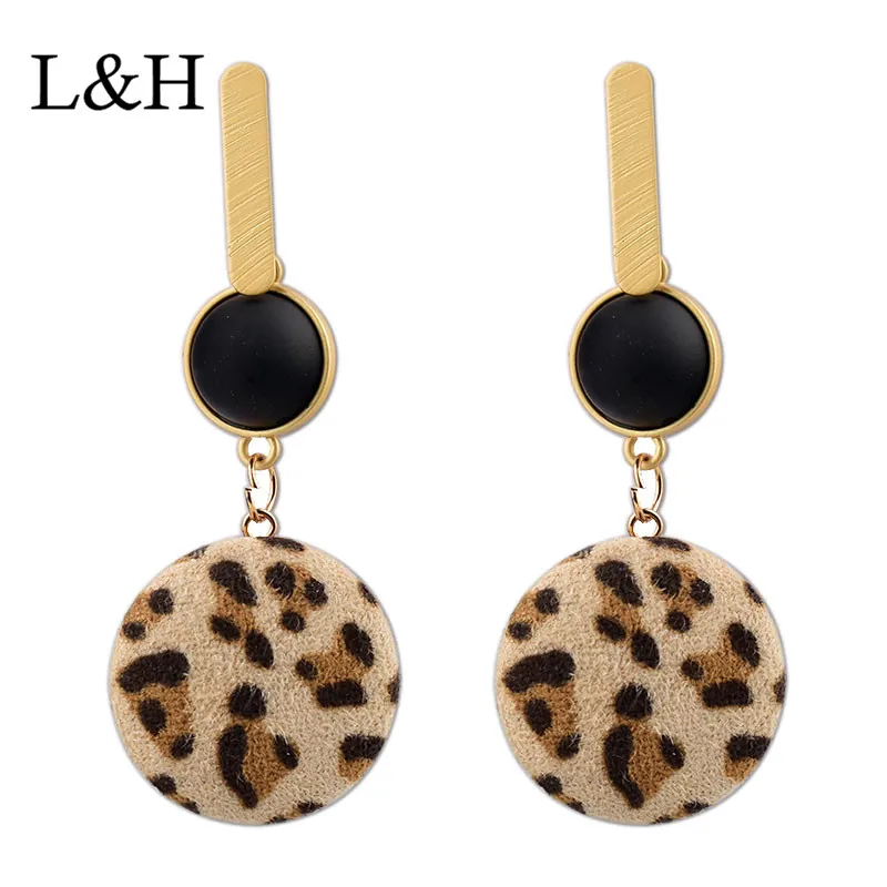 

L&H New Vintage Ethnic Sexy Leopard print Round Long Drop Earrings For Women 2018 Female Earrings Charm Fashion Pendant Jewelry