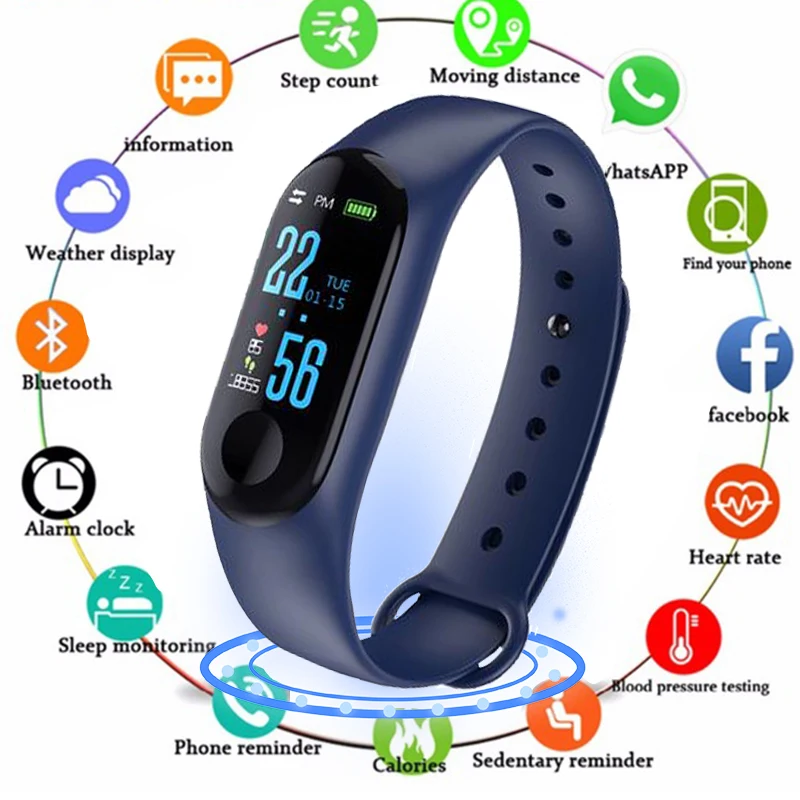 

M3 Color Screen Smart Bracelet Fitness Tracker Step Counter Heart Rate Blood Pressure Waterproof Sport Wristband For Android IOS