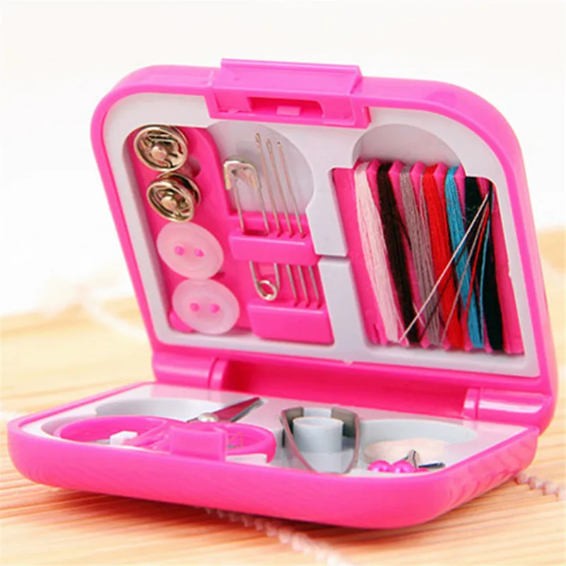 Pink Portable Travel Sewing Kits Box Needle Threads Scissor Thimble Home Tools Sewing Kit