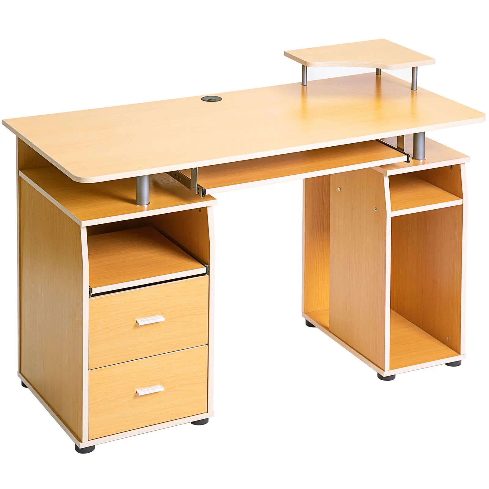 Computer Desk With Pull Out Keyboard Tray And Drawers Storage