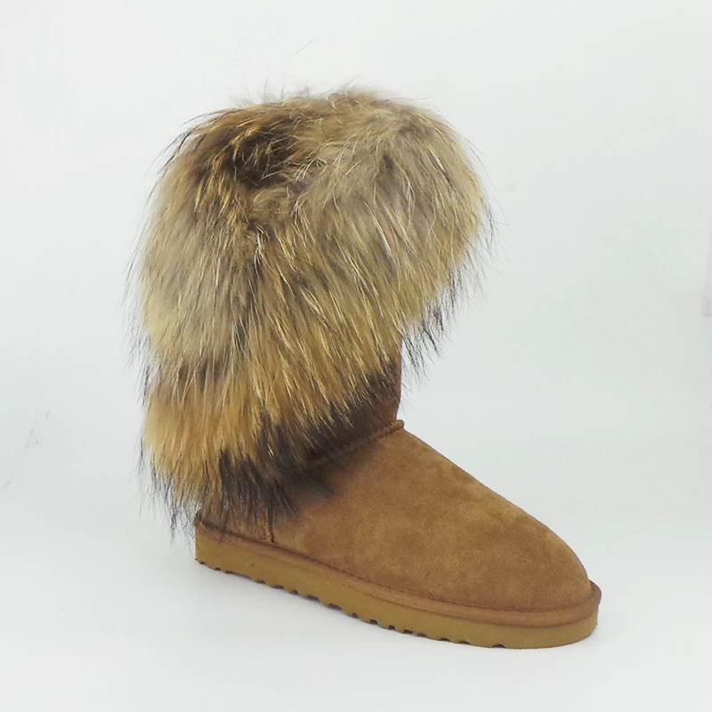 UVWP/женские зимние ботинки из натуральной кожи наивысшего качества модные зимние ботинки с натуральным лисьим мехом теплые ботинки средней высоты женская обувь - Цвет: Chestnut