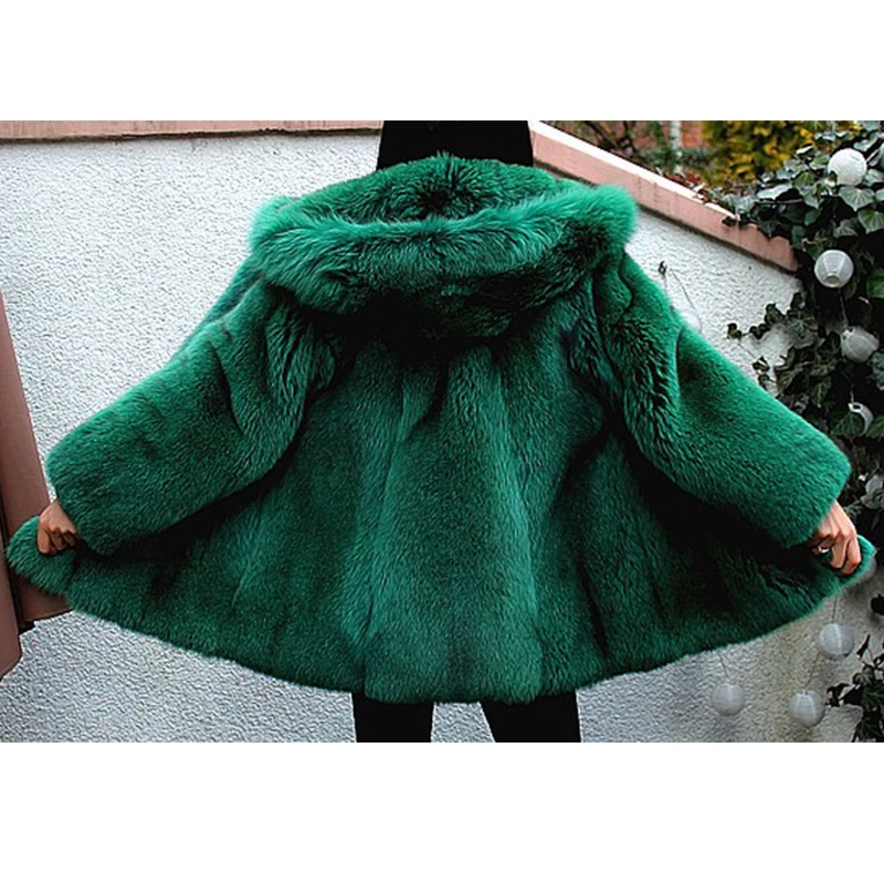 Меховой Sarcar женский зеленый натуральный голубой лисий мех куртка с большим капюшоном зимний подлинный натуральных мех пальто для женщин плюс Suze одежда