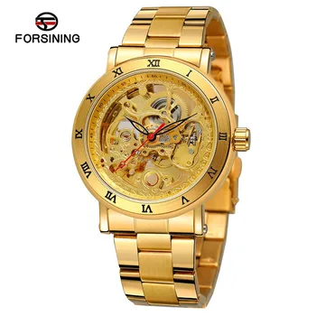 

Forsining Luxury Brand Men Watch Stainless Steel Strap Double Bottom Hollow Men's Clock Automatic Mechanical Wrist Watches reloj