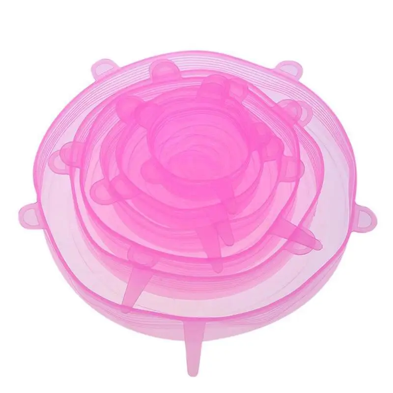 

6 Pcs Food Wraps Reusable Silicone Food Fresh Keeping Sealed Covers Silicone Seal Vacuum Stretch Lids Saran Wraps Organization