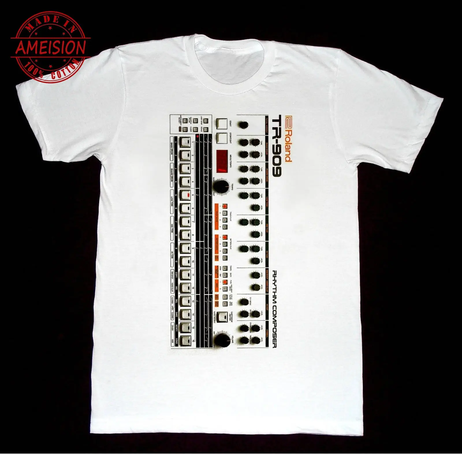 Лето Roland 909 барабанная машина-футболка винтажный Moog синтезатор Korg Arp Mod Футболка