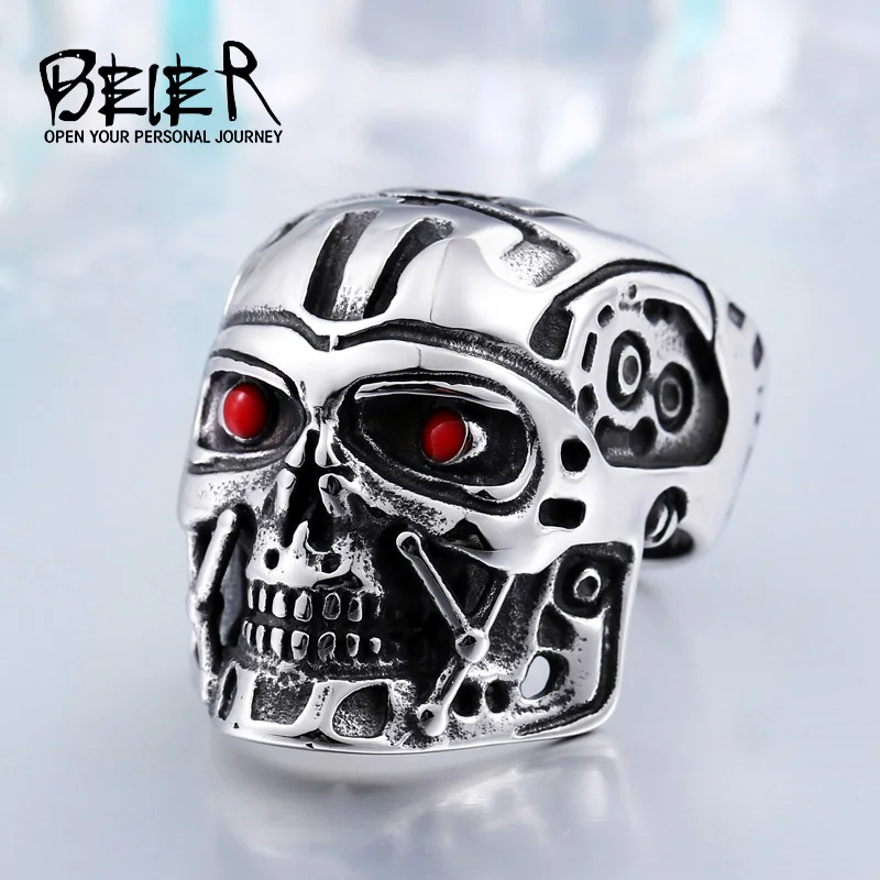 

BEIER new store Fashion T800 Terminator Ring Factory Price 316L Stainless Titanium Steel Movie Jewelry BR8-259