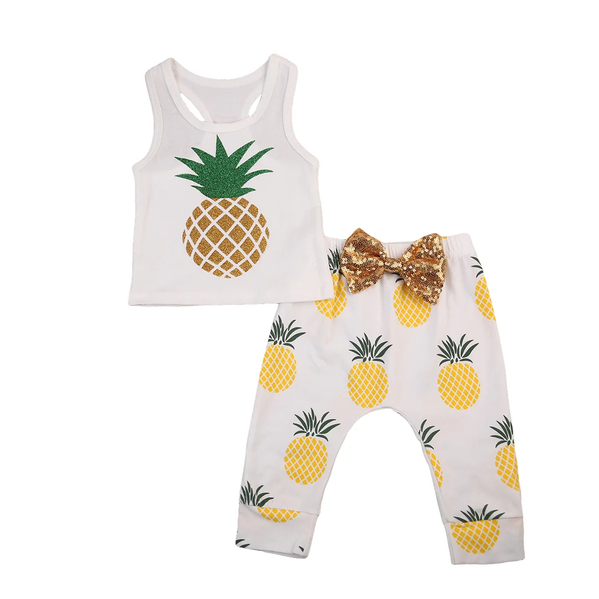 ashion baby girl boy t-shirt clothes set children pineapple pants cute 0-3Y kids cute fruit pattern outfit