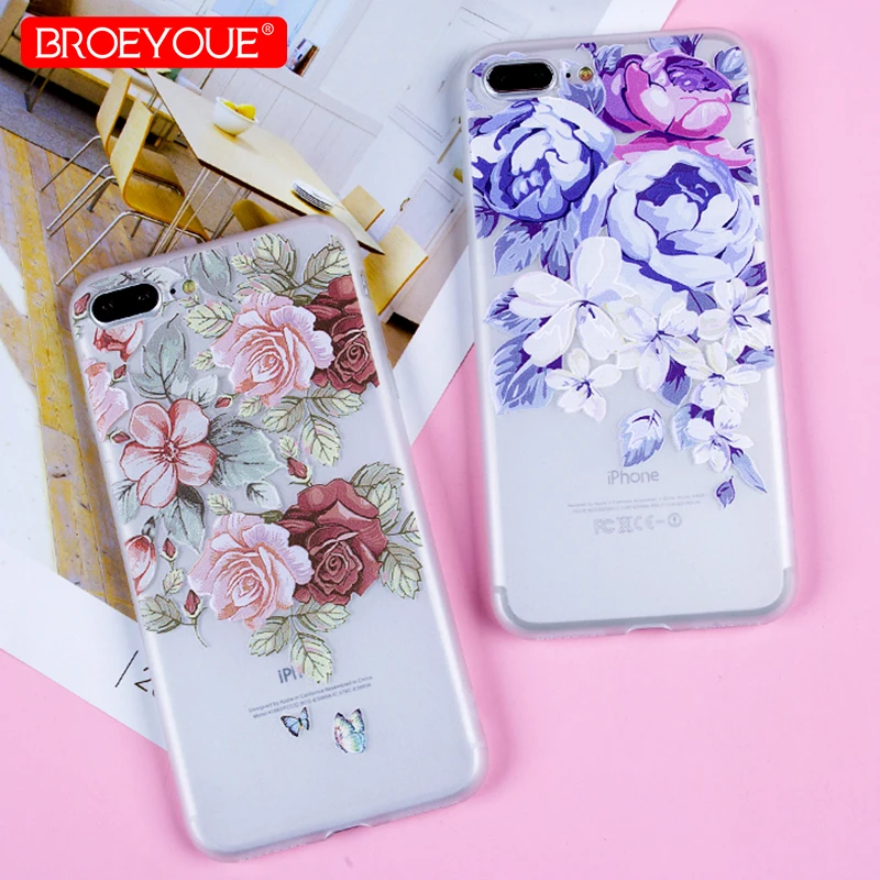 

Soft Case For iPhone X 5S 6 6S 7 8 Plus Cover 3D Relief Retro Floral Phone Case For iPhone SE 5 7 8 Transparent Silicone Cover