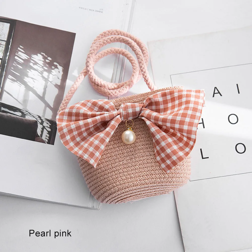 Мини-Сумочка для девочек, ручная работа, Соломенная Сумка, большая вместительность, летняя пляжная сумка на плечо, вечерние, для покупок, Лучшая распродажа-WT - Цвет: pink pearl