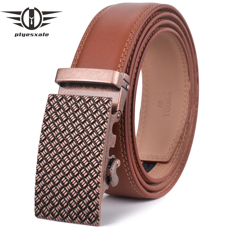 

Plyesxale Brown Belt Men 2018 Luxury Brand Automatic Buckle Belt Leather Belts For Men High Quality Casual Male Strap G22