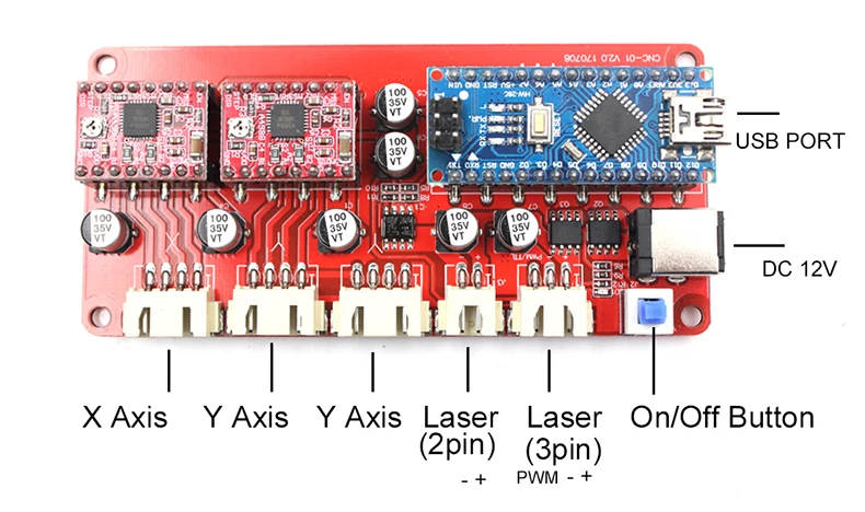 Oxлазеры 2 оси лазерный контроллер гравировальной машины доска с программным обеспечением DIY Лазерный гравер лазерный резак Часть шаговый Moter драйвер