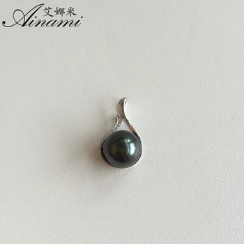 

[Ainami] Genuine Pearl Jewelry 11-12mm 100% Real Tahitian Pearls Pendants Necklaces 14k white Gold Pendants for christmas gift