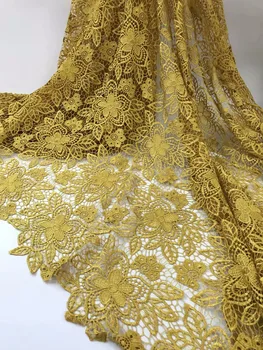 

2018 Gold Color Latest Nigerian Laces Fabrics High Quality Tulle African Guipure Laces Fabric Wedding African Cord Lace Fabric
