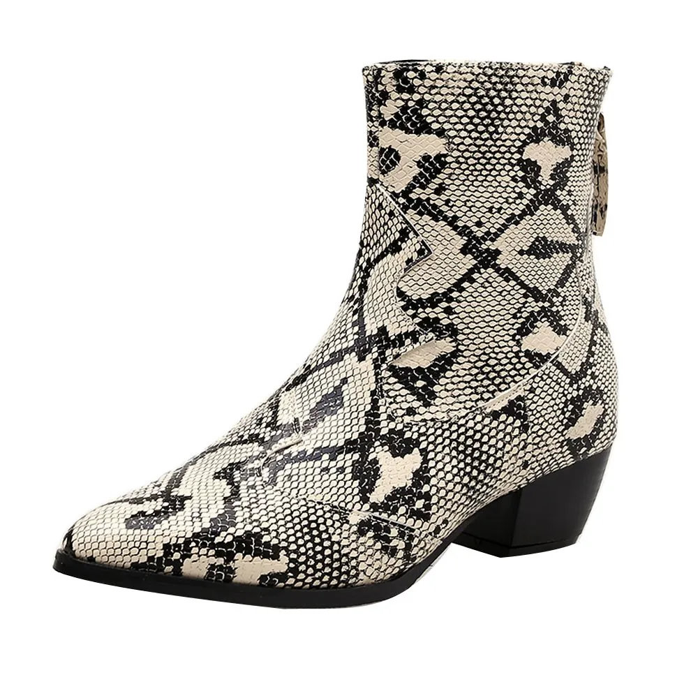 

Women Snakeskin Martin Boot Toe Zip Belt BuckleThick Pointed Booties Shoes Boots women zapatos de mujer botas mujer shoes @L