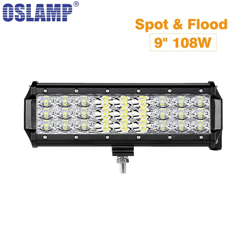 

Oslamp Led Work Light 3-Row 9" 108W LED Offroad Light Bar Driving Lamp Combo Beam 12v 24v Truck SUV ATV 4WD 4x4 Led Bar