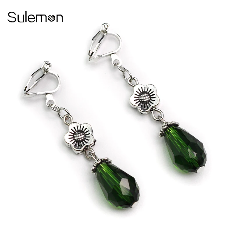 

Fashion Glass Clip Earring No Ear Hole Metal Flower Water Drop Tassel Ear Clip Non Pierced Women Simple Earrings Jewelry CE128
