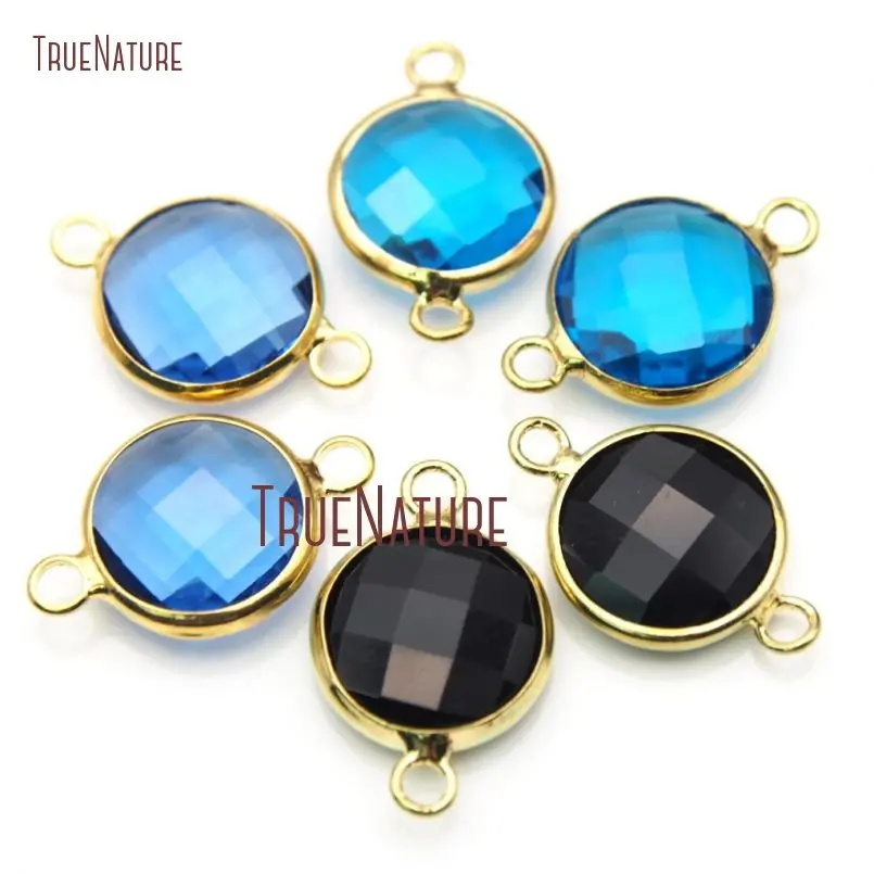10Pcs Black Glass Crystal Double Bail Pendant Bezel Setting Gold