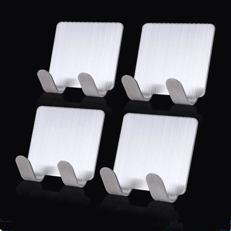 4Pcs/Set 304 Stainless Steel Hanging Hooks Racks Kitchen Bathroom Shower Towel Wall Strong Sticker Double Hook Tools|rack kitchen|hook rackkitchen