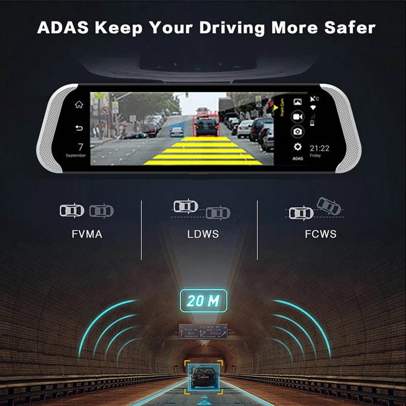 Bluavido 10 Inch 4G Android Rearview Mirror DVR 1080P Dash Camera GPS Navigation ADAS Night vision Dual Lens Car video recorder