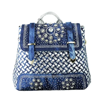 

2018 Girl Bolsas Mochilas Feminina Soft Denim Women Backpack Drawstring School Bags Travel Bag high quality Diamonds Rivet bag