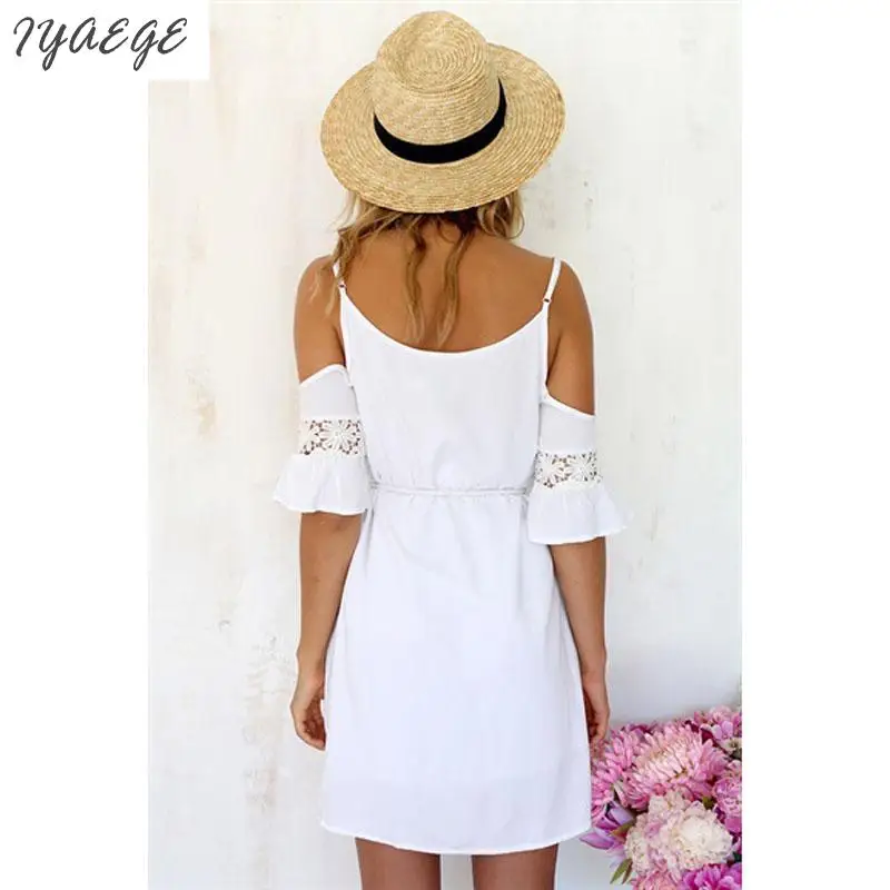 Полое укороченное Мини белое платье цветочное пляжное из шифона женский сарафан