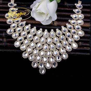 

20.5*27 cm 1 Pcs Rhinestone Applique Glod / Silver Base Sewing Brooch Metal Flatback Wedding Accessories
