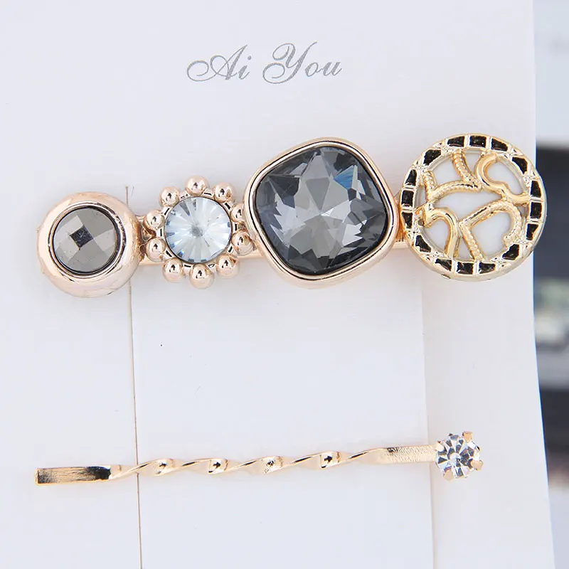 

Kymyad 2 Pcs/set Korean Women Hairpin Romantic Crystal Hair Clip Hair Gold Color Women Barrette Hairpin New Hair Accessories