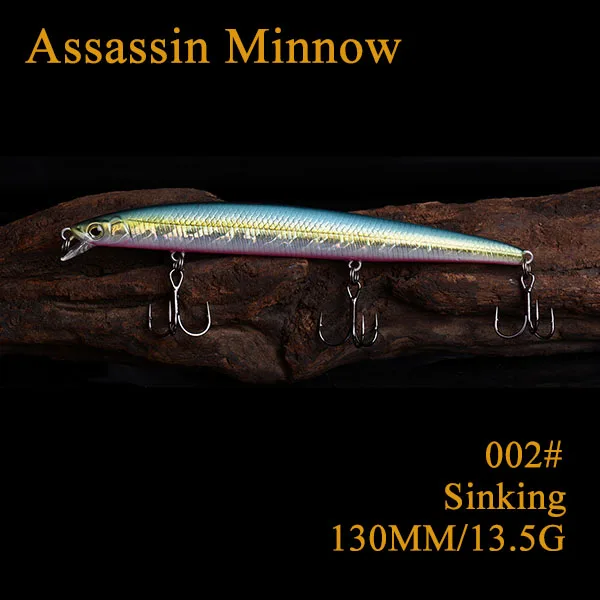 Assassin Topwater/приостановление/медленно опускается на дно Minnow приманки для ловли рыбы, 125MM16G/125MM14. 5G/130 мм 13,5 г - Цвет: Sinking 002