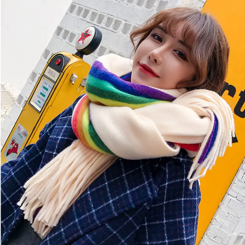 Новая женская мода кашемир красочные Радуга украшение для шарфа мягкие и удобные шарфы подарок платок высокое качество шаль - Цвет: Белый