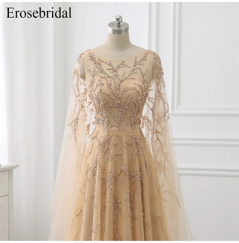 Erosebridal, предпродажа, вышитое бисером, элегантное вечернее платье, новинка, цвет Шампань, а-силуэт, официальная Женская одежда с запахом, Прямая поставка